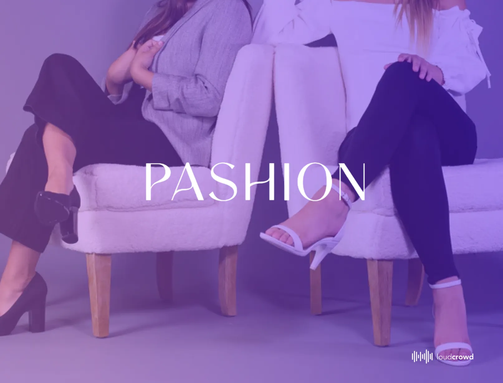Pashion Footwear case-study title card showing two seated women wearing heels and sandals