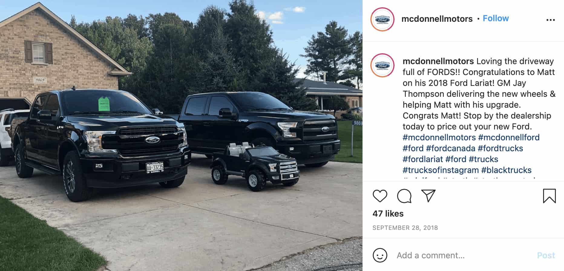 mcdonnellmotors instagram target audience includes truck lovers