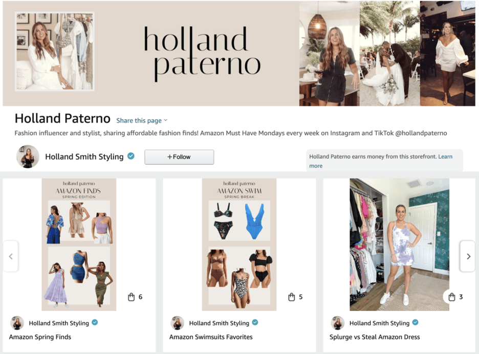 Holland Paterno's Amazon Influencer Storefront