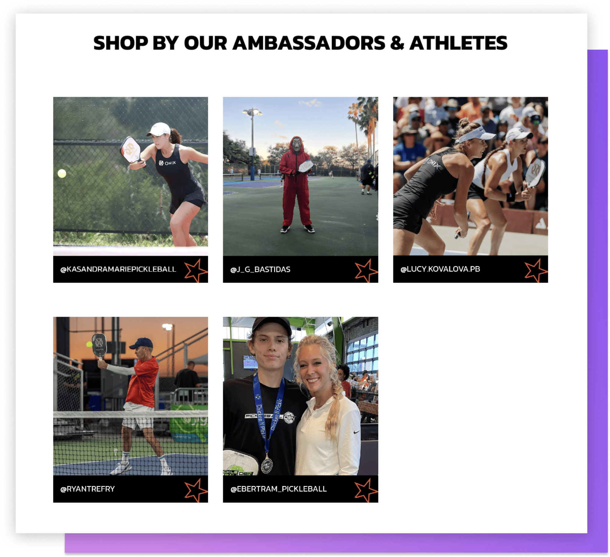 ONIX Pickleball adds a shop by ambassador section to their ambassador / influencer landing page