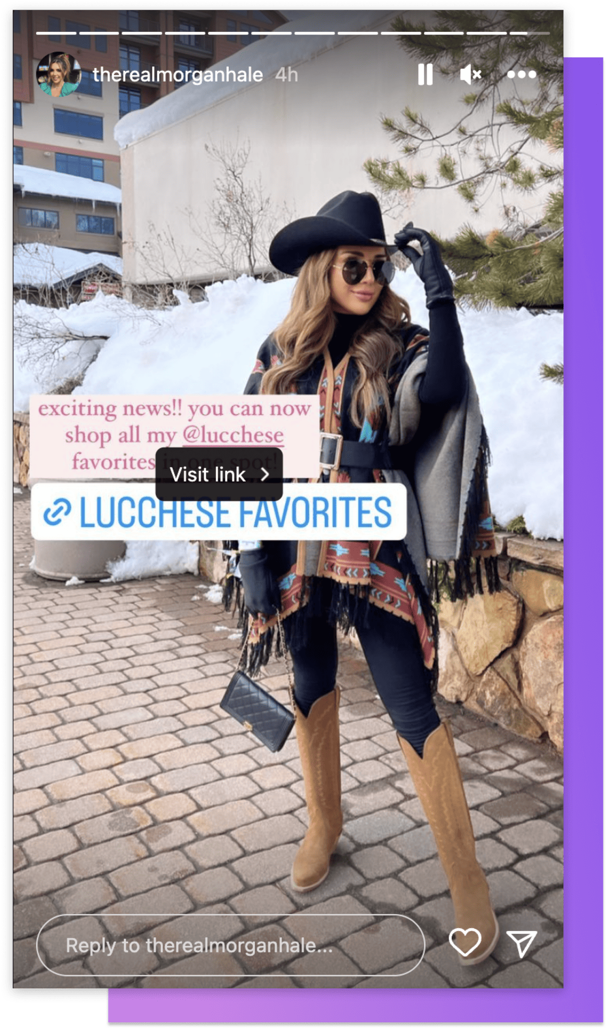 Lucchese Influencer links to her Storefront with excitement on her Instagram story
