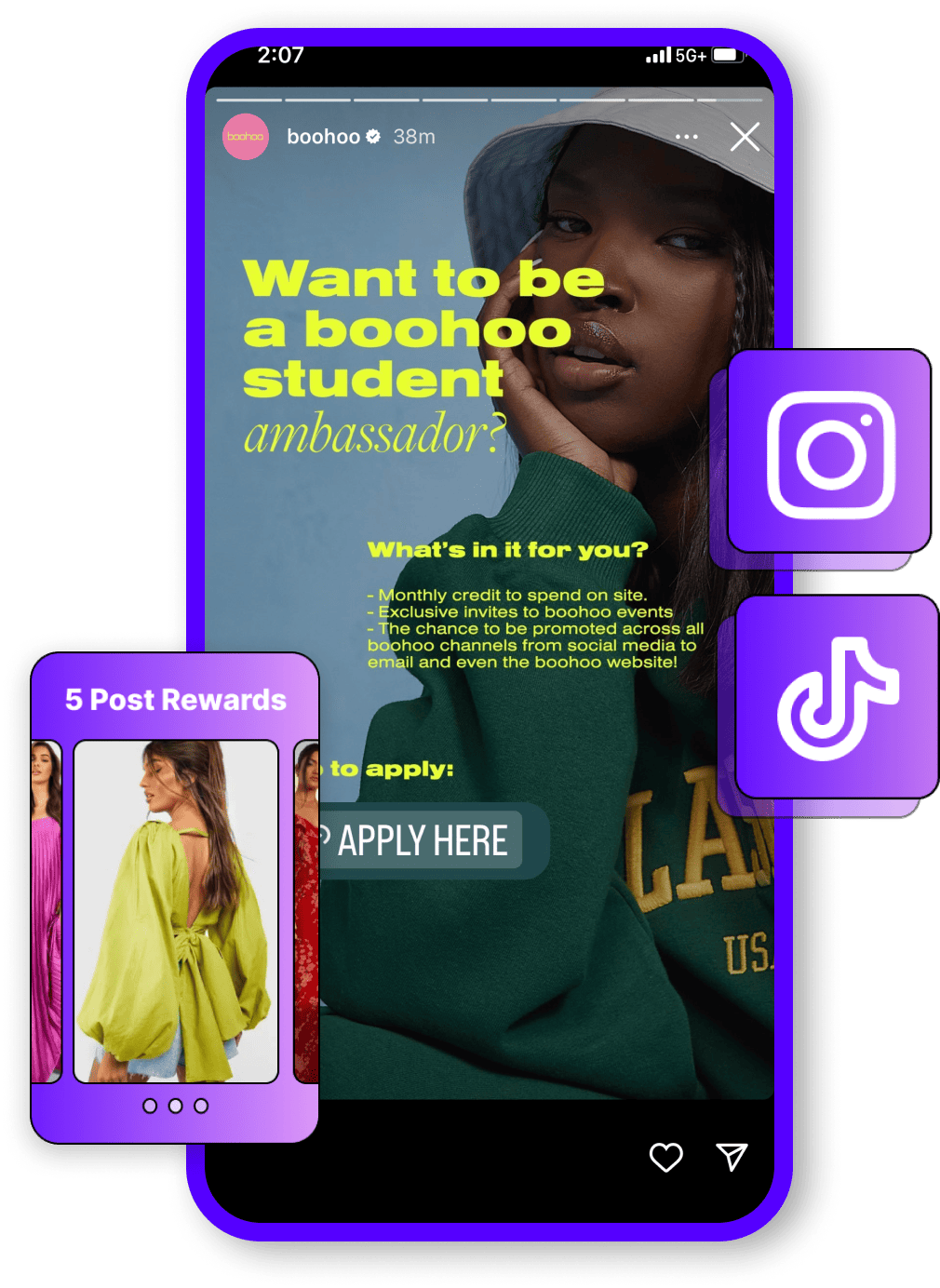 boohoo social club program launch on Instagram Story