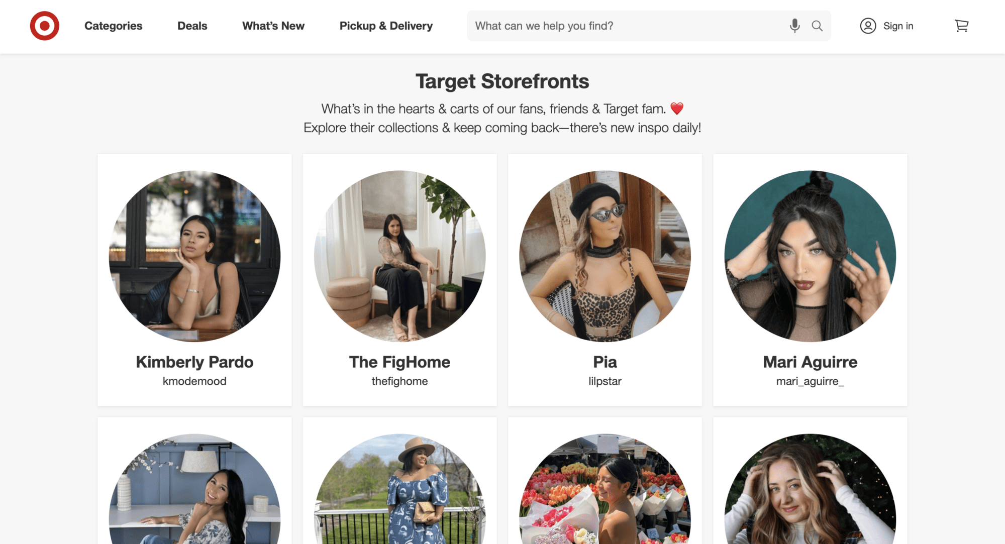 Target Affiliate Program has a community page of top Influencer Storefronts