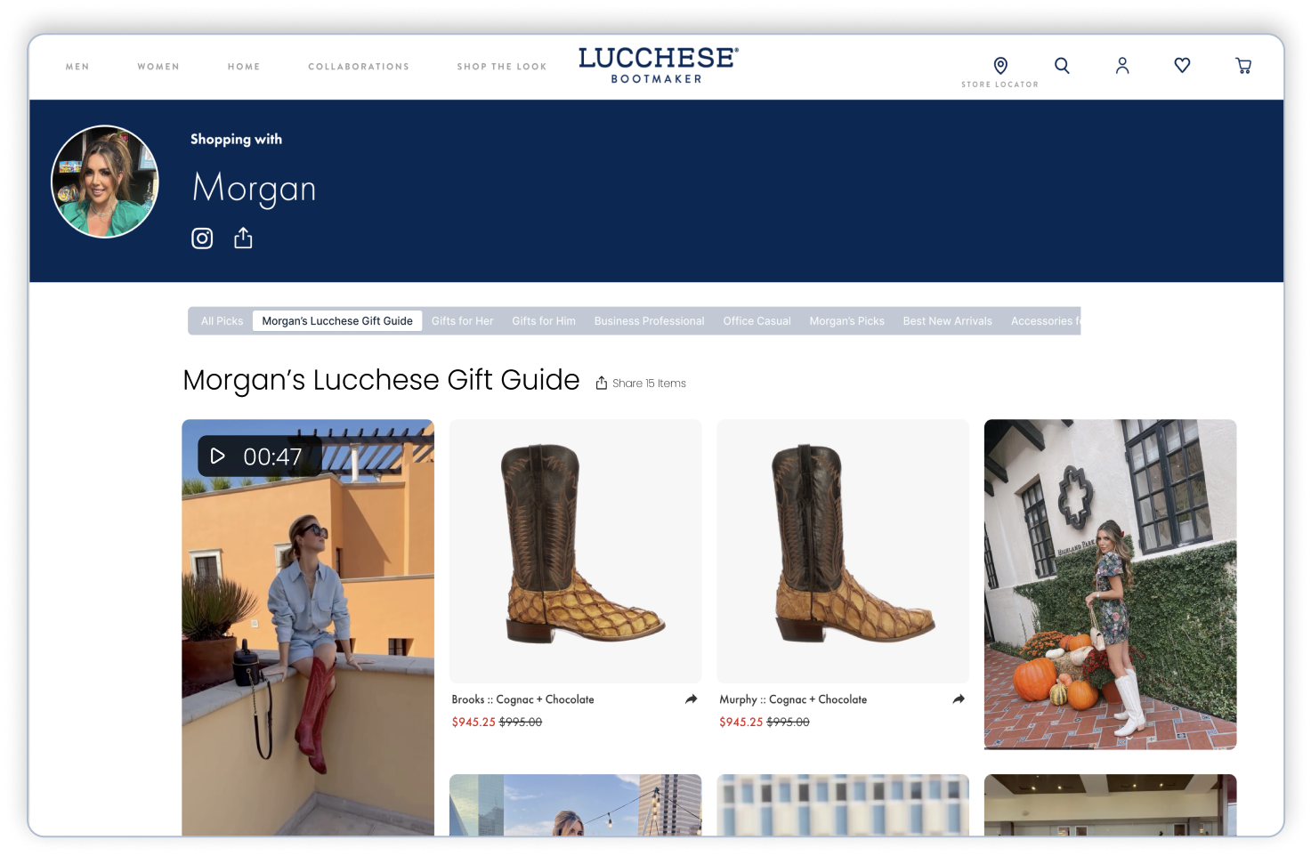 lucchese, morgan's performance influencer storefront