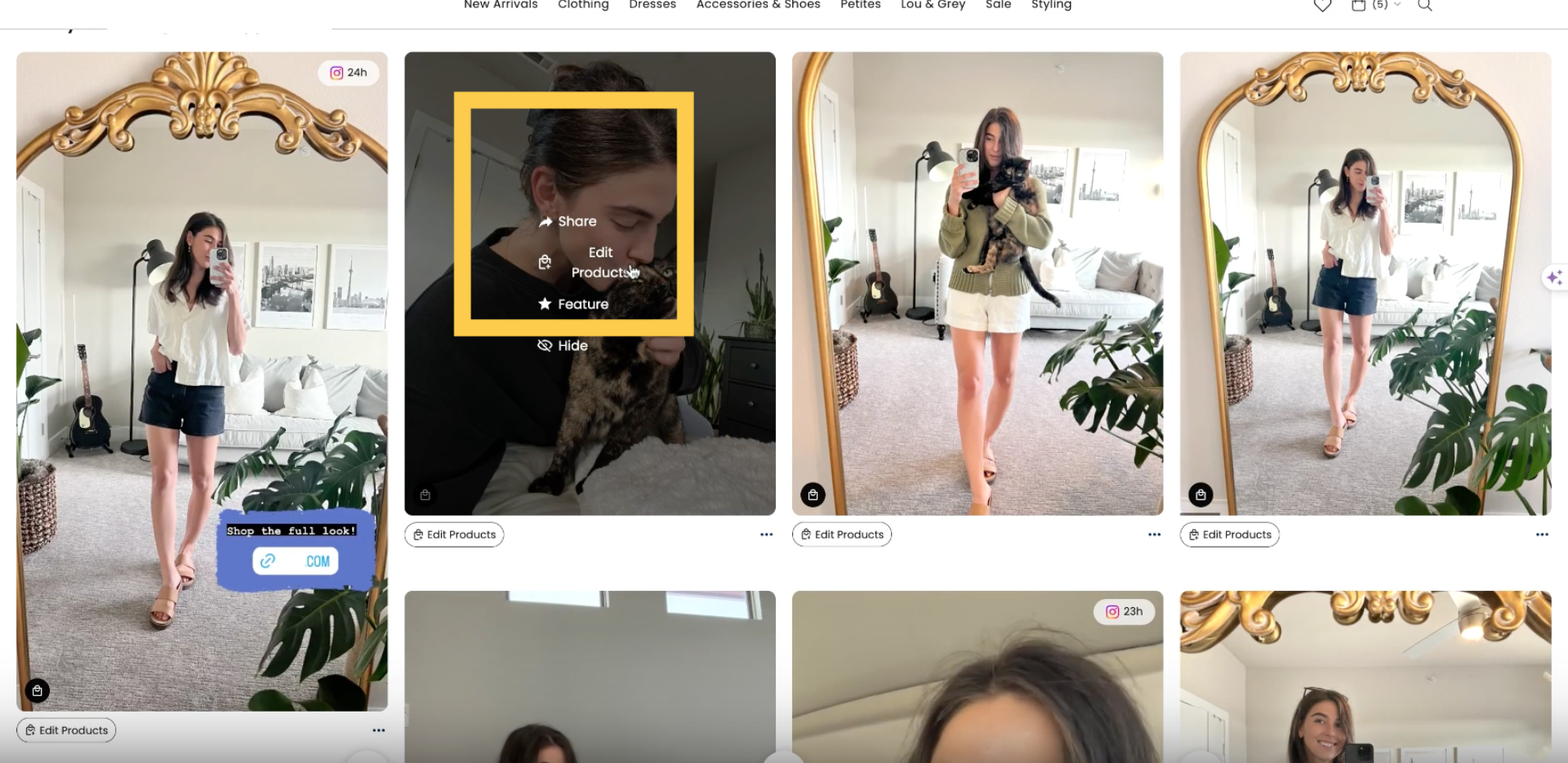 The share button on a LOFT shoppable UGC gives creators a powerful link to include in content like stories. 