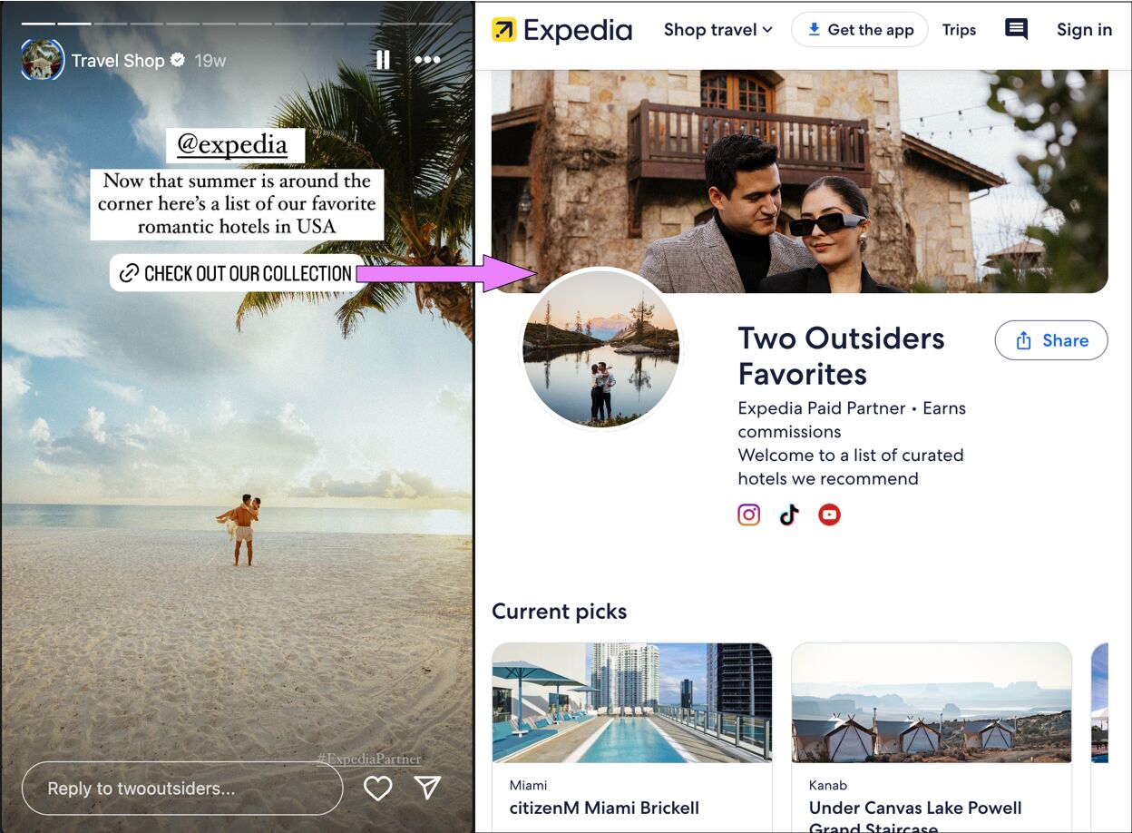 Expedia Travel Shops are a new version of affiliate creator influencer storefronts