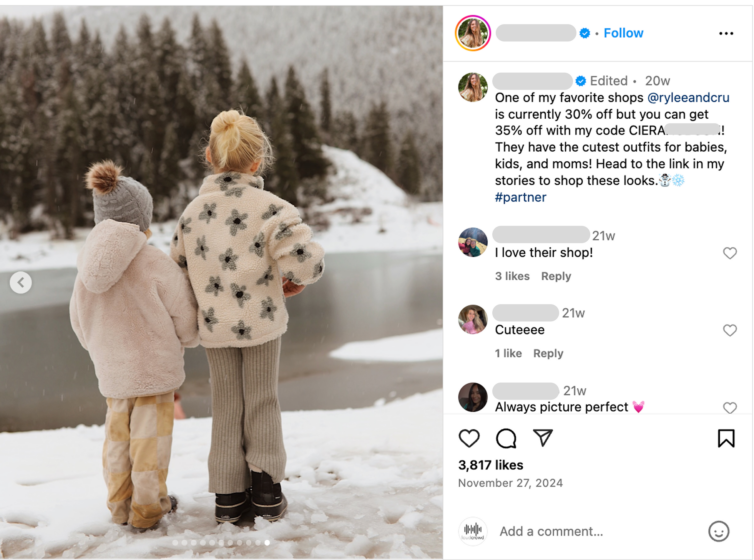 Rylee + Cru instagram post