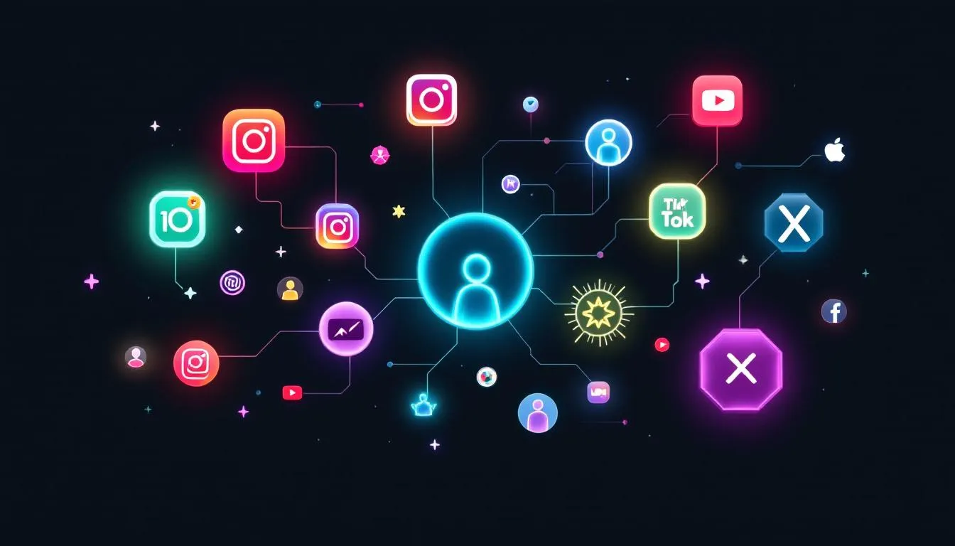 A visual representation of the influencer marketing landscape in 2025, showcasing various social media icons and influencers.