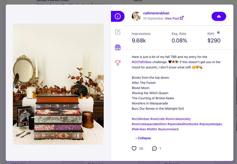 OwlCrate engagement screenshot